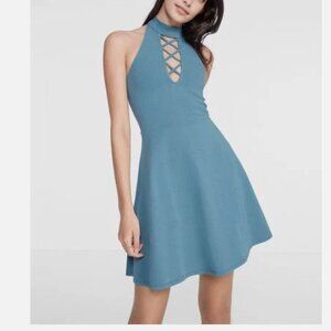 Express Green Criss Cross Sleeveless Collar Dress Cotton